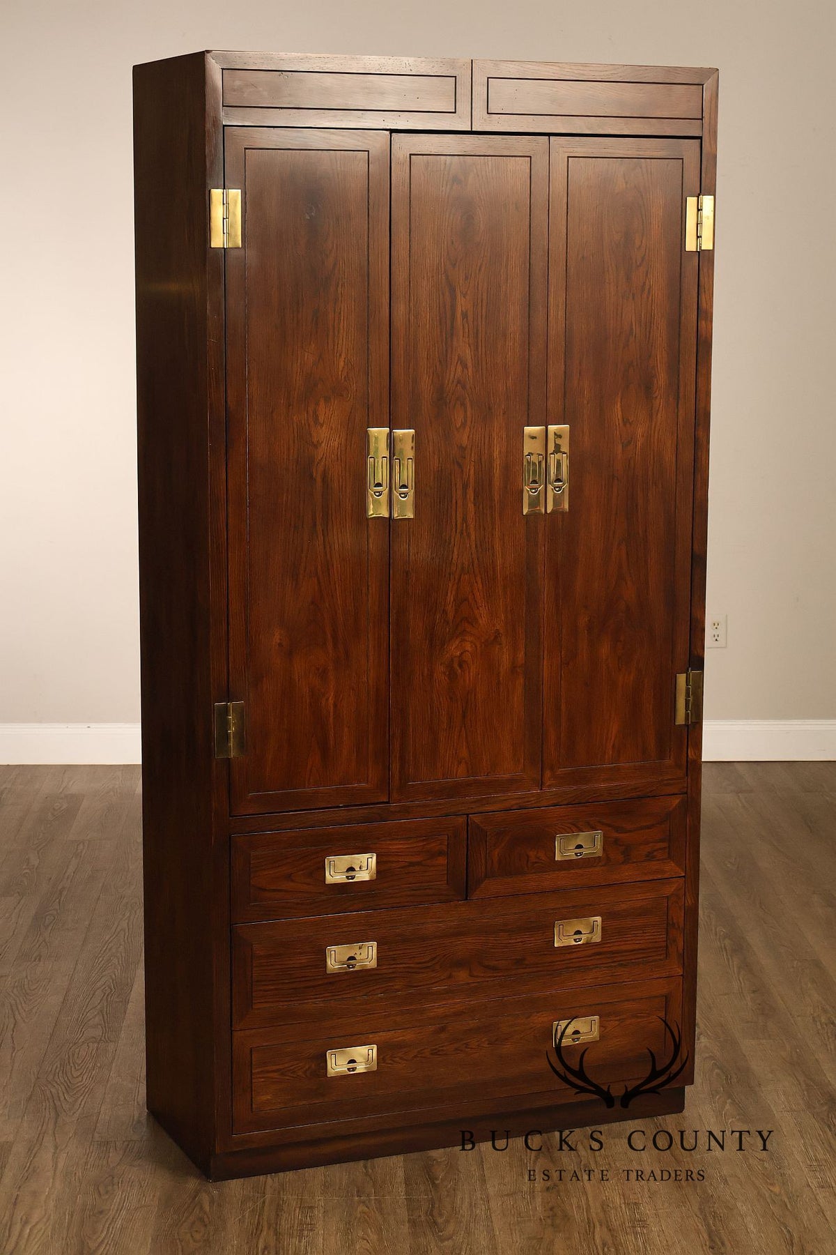 Henredon Scene One Campaign Style Walnut Armoire Chest