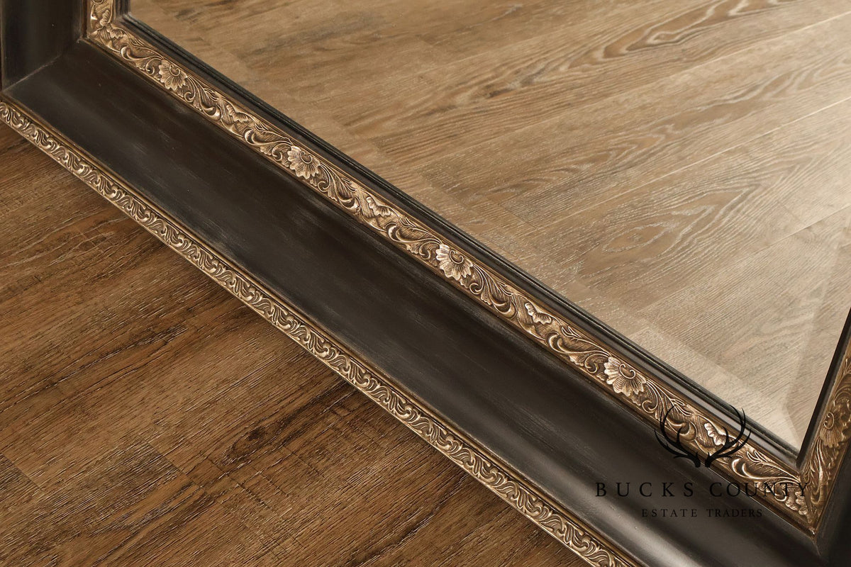 Large Black And Silver Beveled Wall Mirror