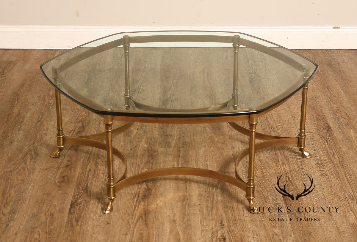 Directoire Style Vintage Brass and Glass Top Coffee Table