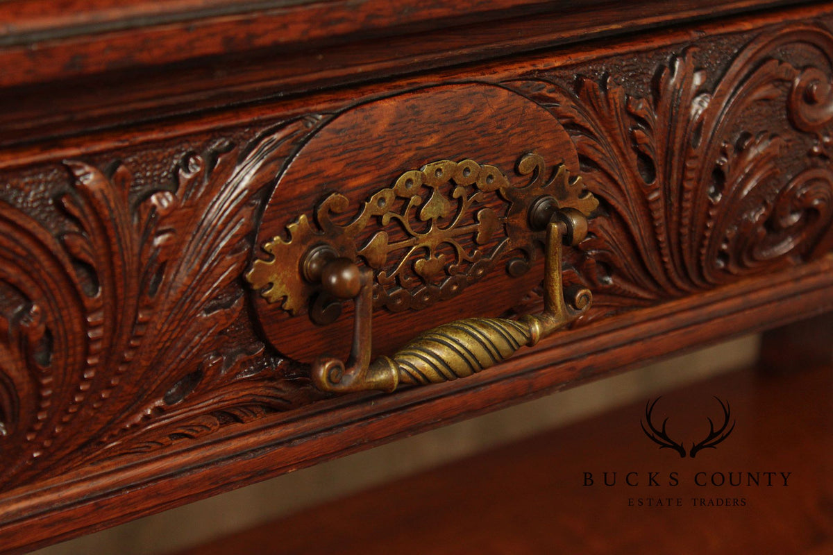 Antique Carved Oak Server Cabinet In The Manner Of R. J. Horner