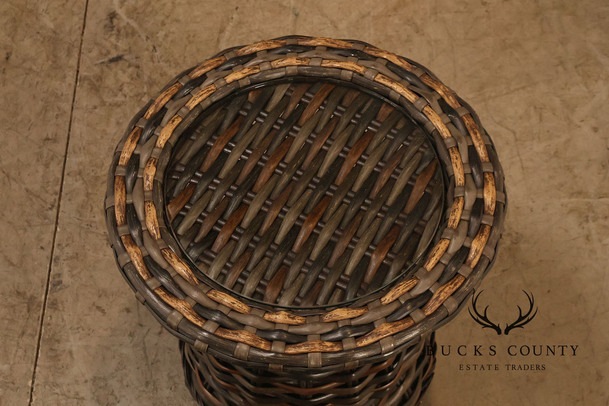 Lane Venture 'South Hampton' Pair of Glass Top Wicker End Tables