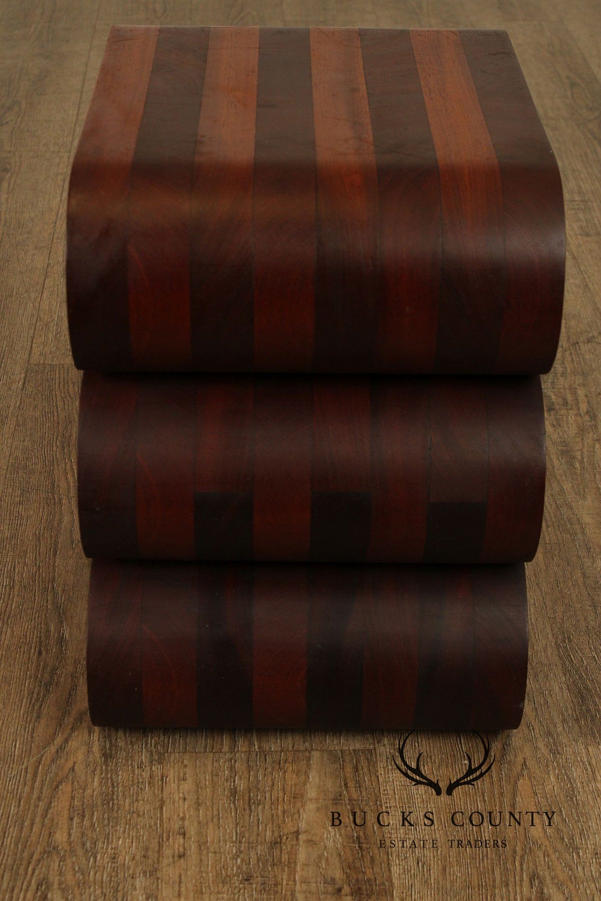 Pair Of Contemporary Sculptural Snake Form Wood End Tables