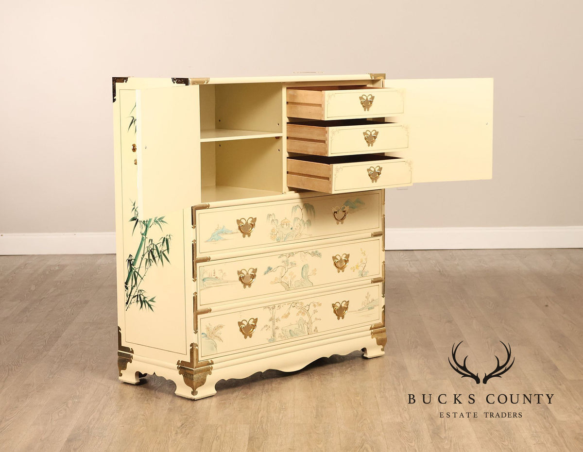 Chinoiserie Hand Painted Decorated Tall Chest