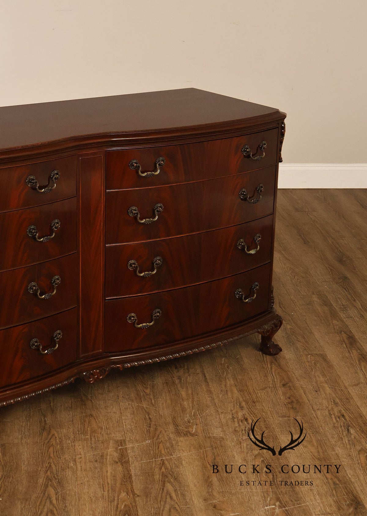 Traditional Mahogany Double Dresser With Carved Claw Feet