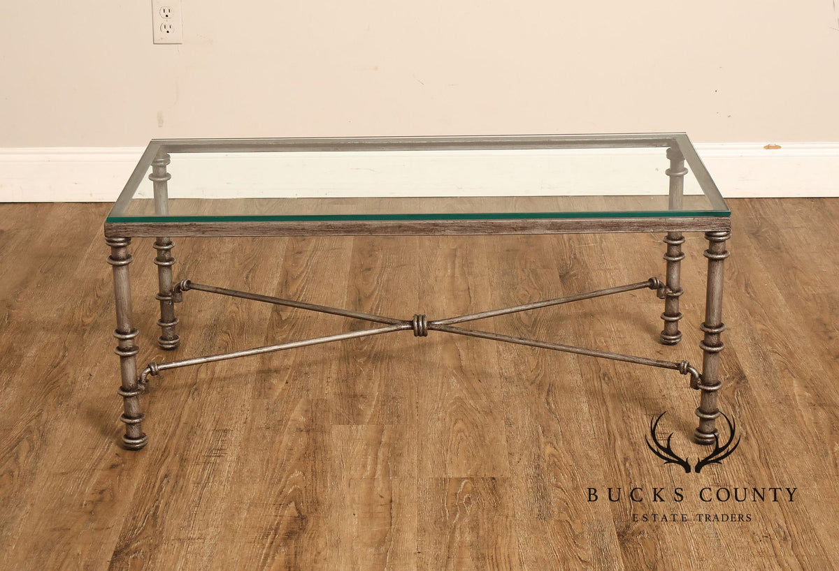Vintage Neoclassical Style Silvered Iron And Glass Coffee Table
