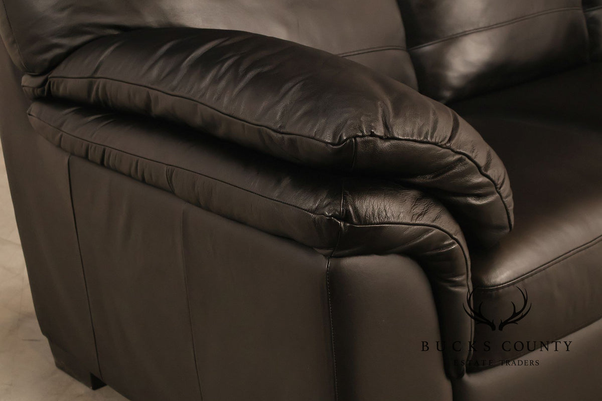 Italsofa Pair of Black Leather Sofas