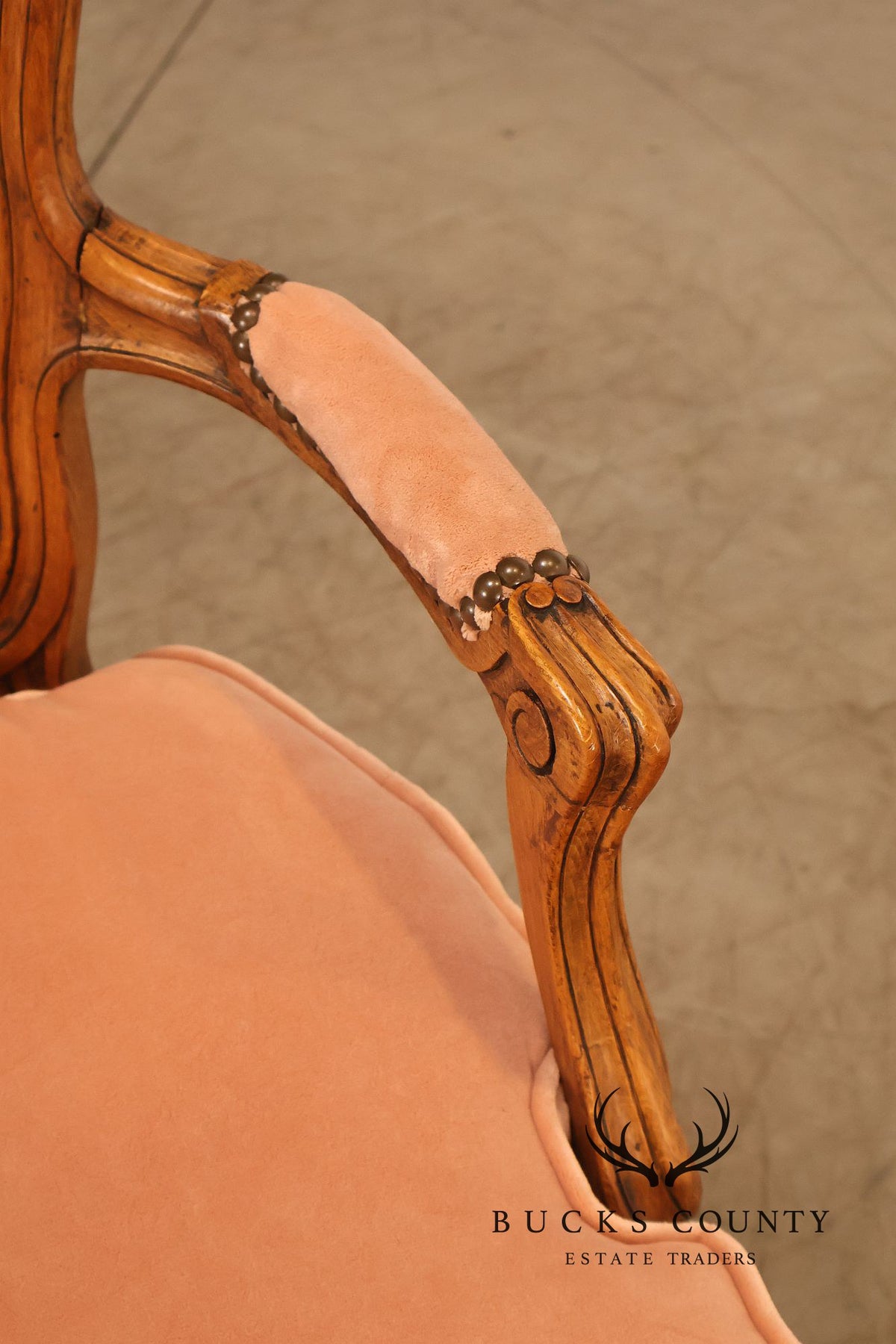Antique French Louis XV Style Pair Of Carved Wood Caned Armchairs