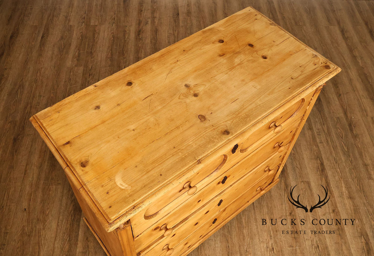 Antique Scottish Pine Chest Of Drawers Dresser With Carved Details