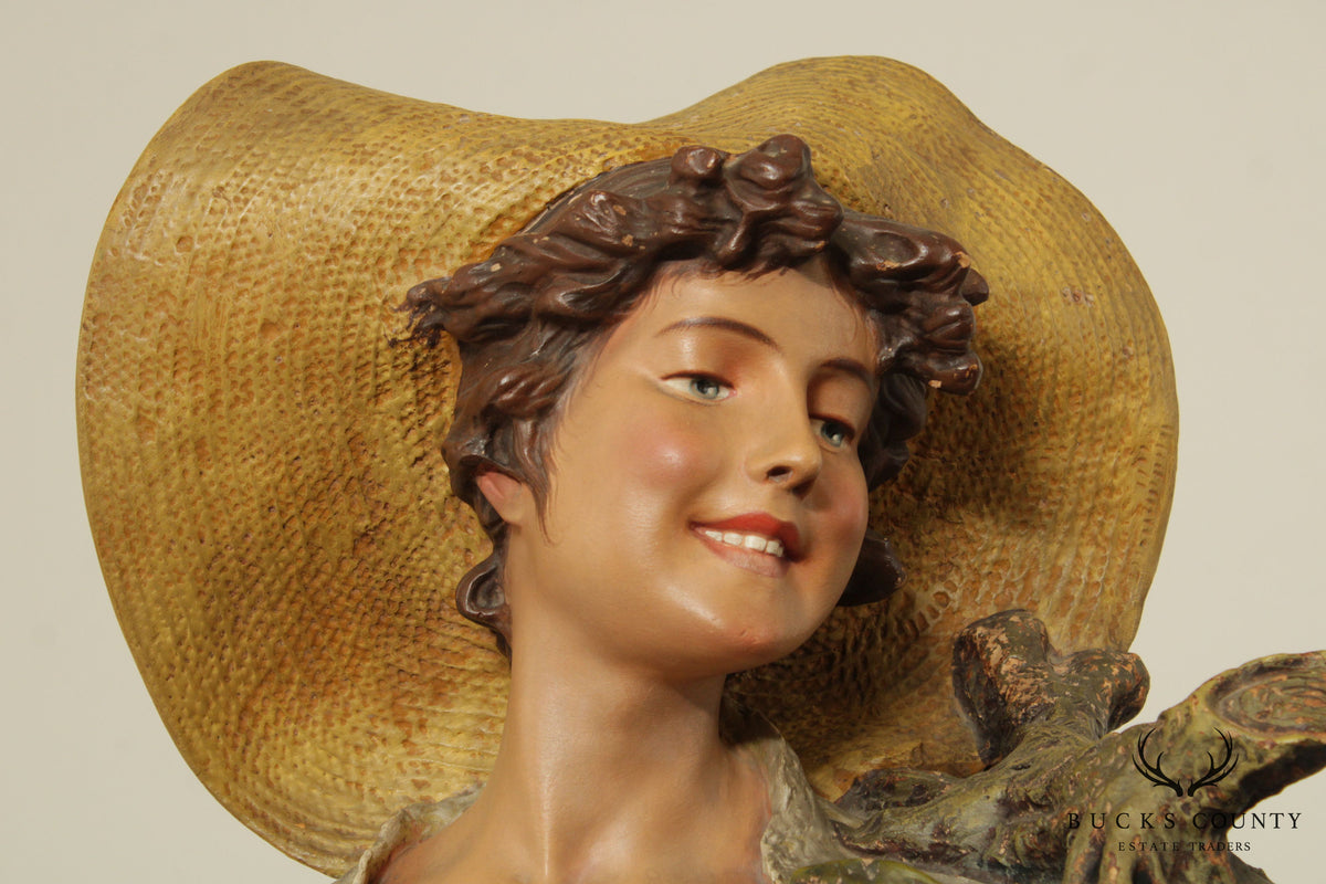 Vintage Bust of Maiden Carved Sculpture, 'Lady of the Grapes'