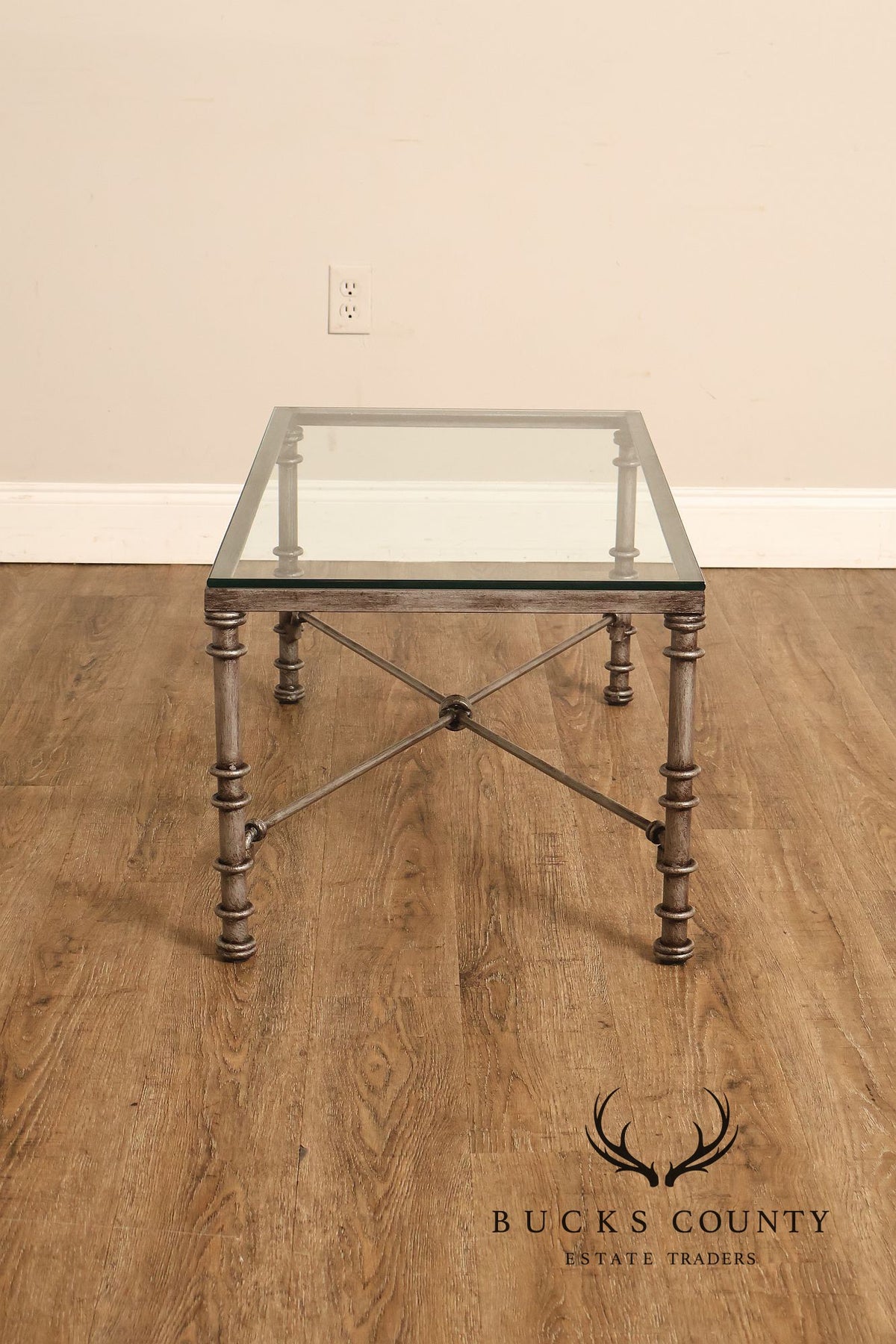 Vintage Neoclassical Style Silvered Iron And Glass Coffee Table