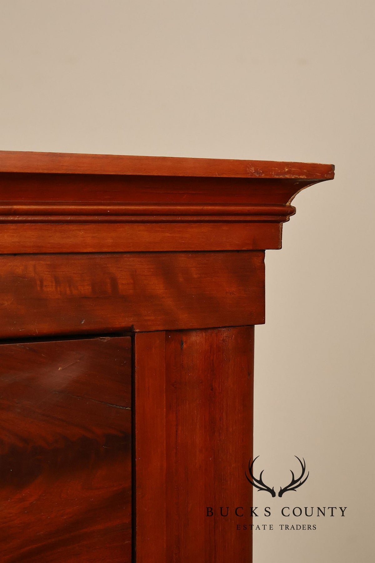 Antique American Classical Mahogany Tall Chest Of Drawers With Glass Knobs