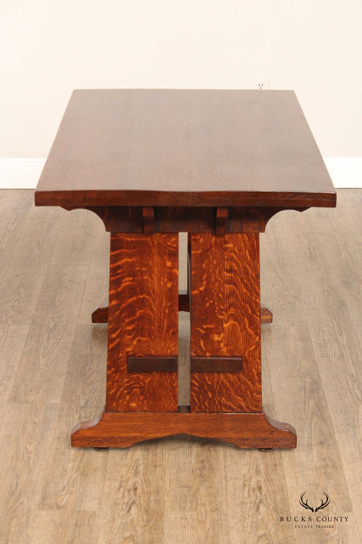 Antique Mission Oak Library Trestle Library Table
