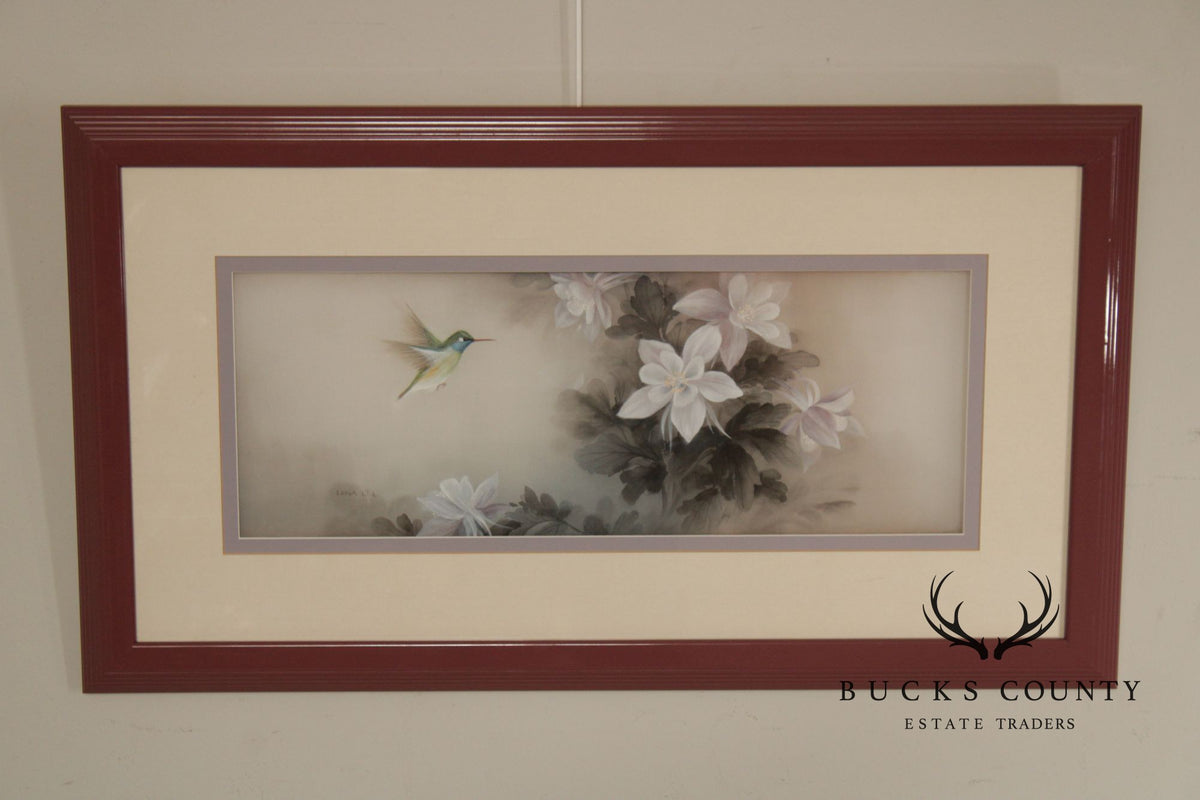 Lena Liu Chinese Pair of Bird and Flower Paintings on Silk