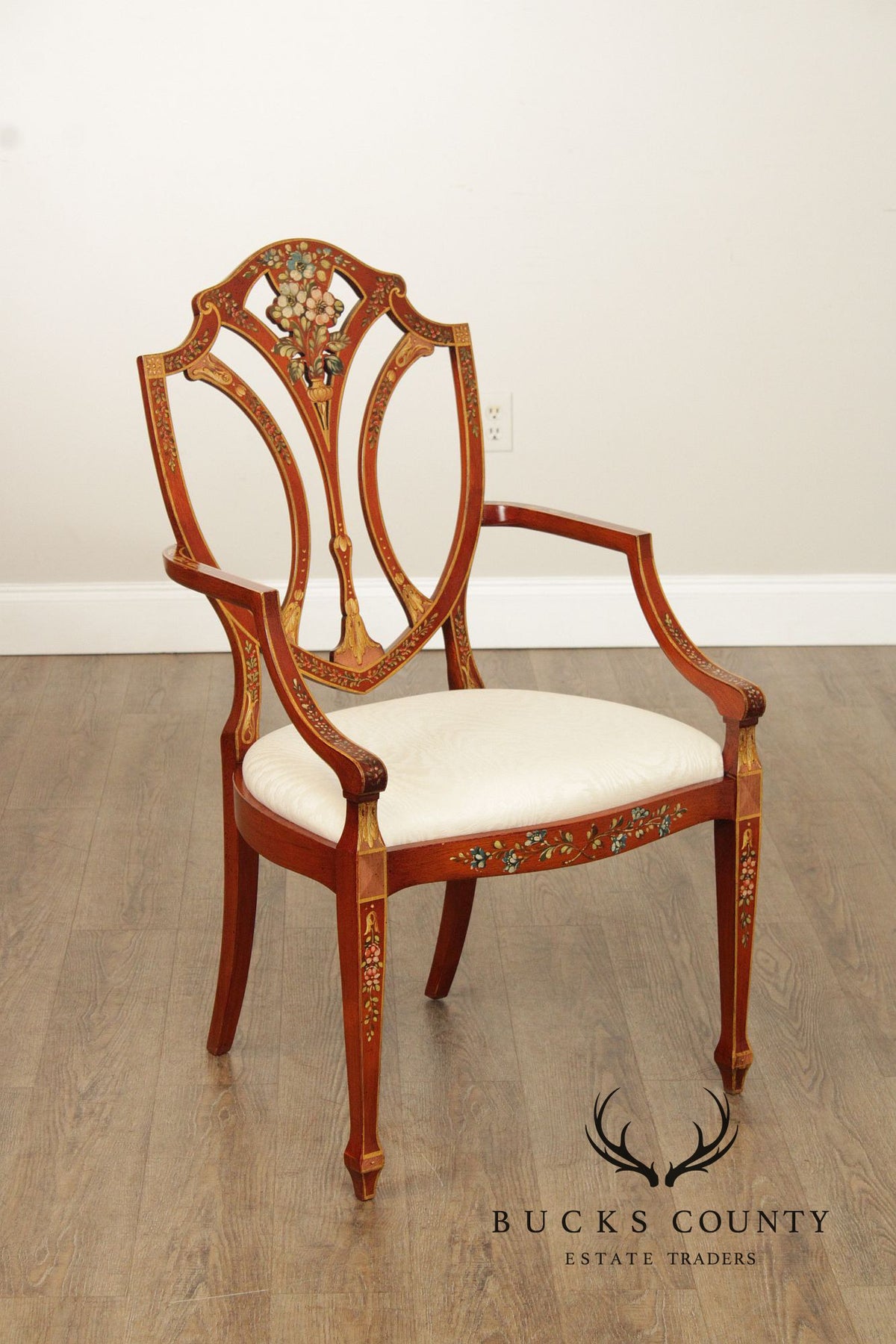 Casa Stradivari Painted Hepplewhite Style Shield Back Pair Of Armchairs