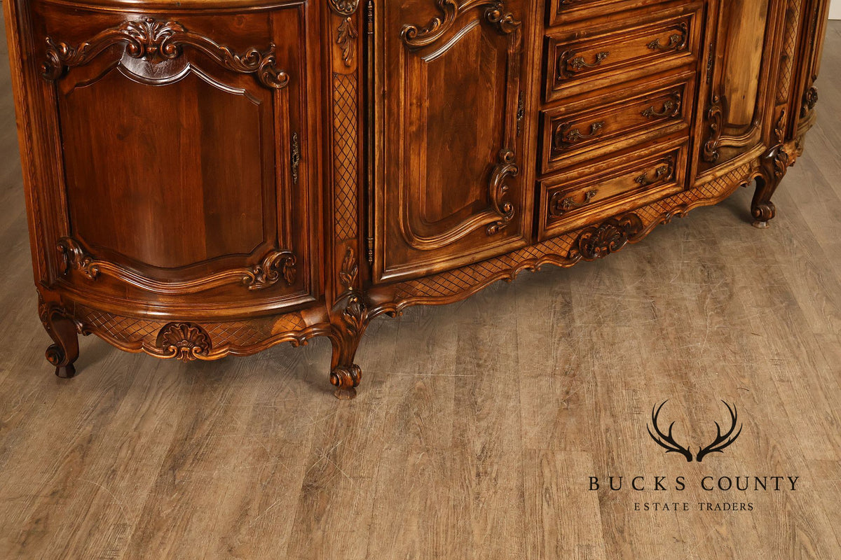 French Louis XV Style 106" Long Marble Top Walnut Sideboard