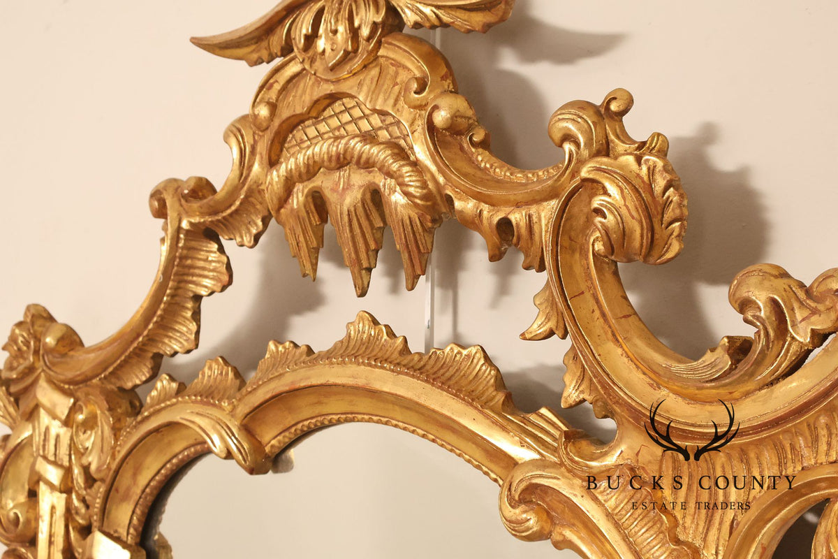 Italian Giltwood Rococo Style Wall Mirror with Floral Carved Frame