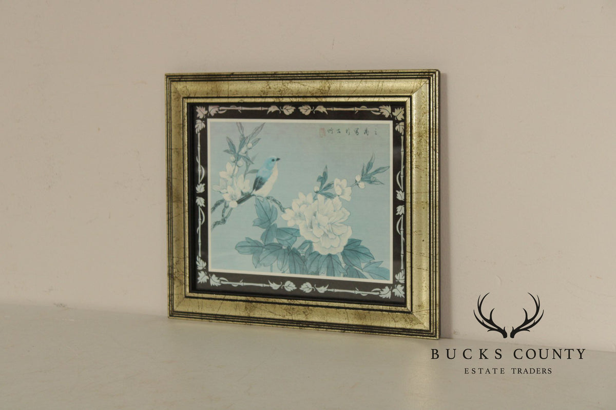Vintage Asian Style Pair of Bird and Flower Prints