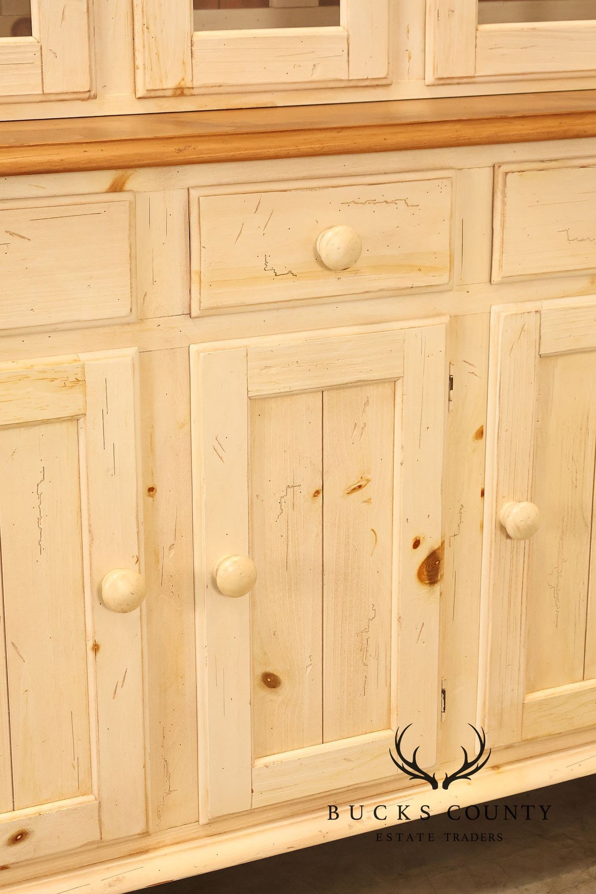 Ethan Allen Distressed Painted Pine China Cabinet
