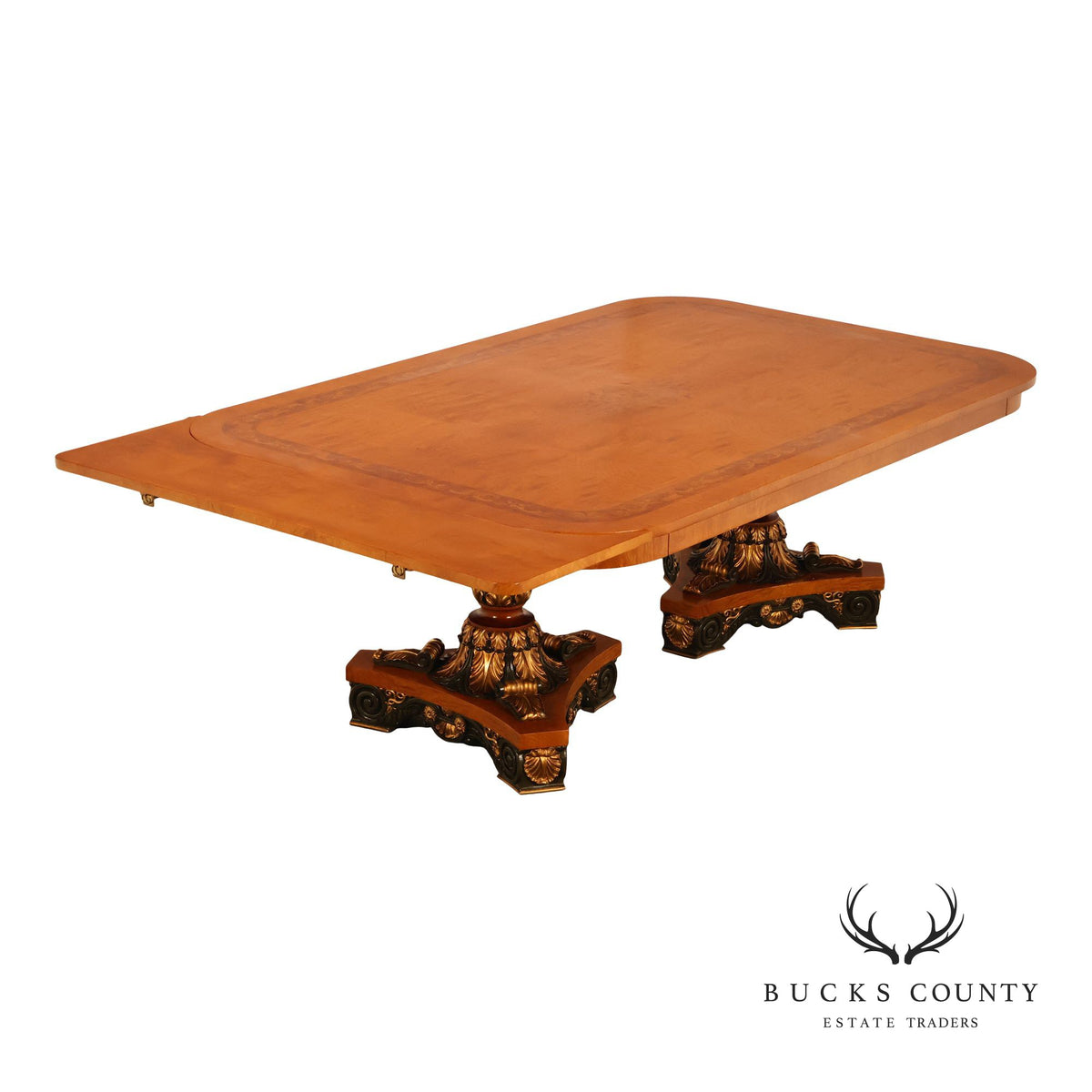Ala Mobili Style Neoclassical Style Inlaid Double Pedestal Extension Dining Table
