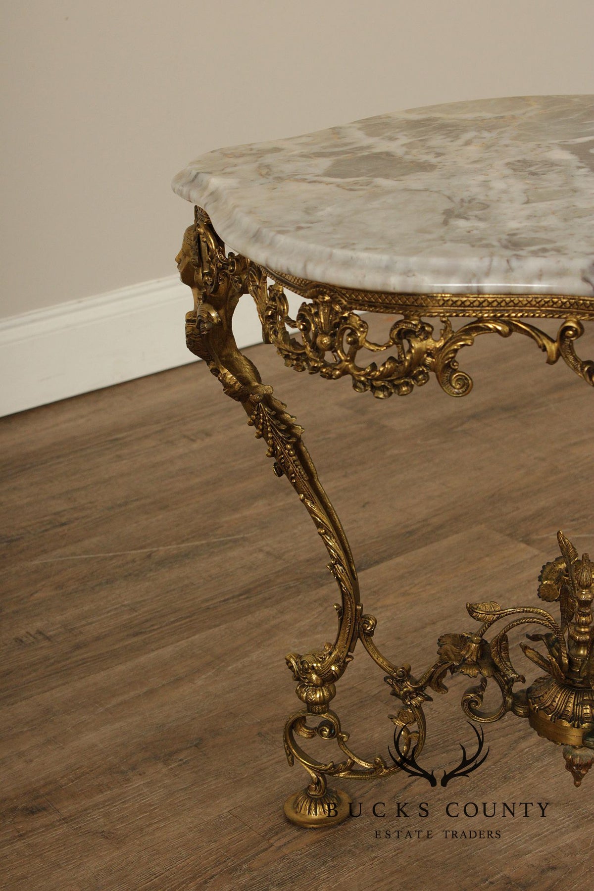 Italian Rococo Gilt Metal Marble Top Accent Table