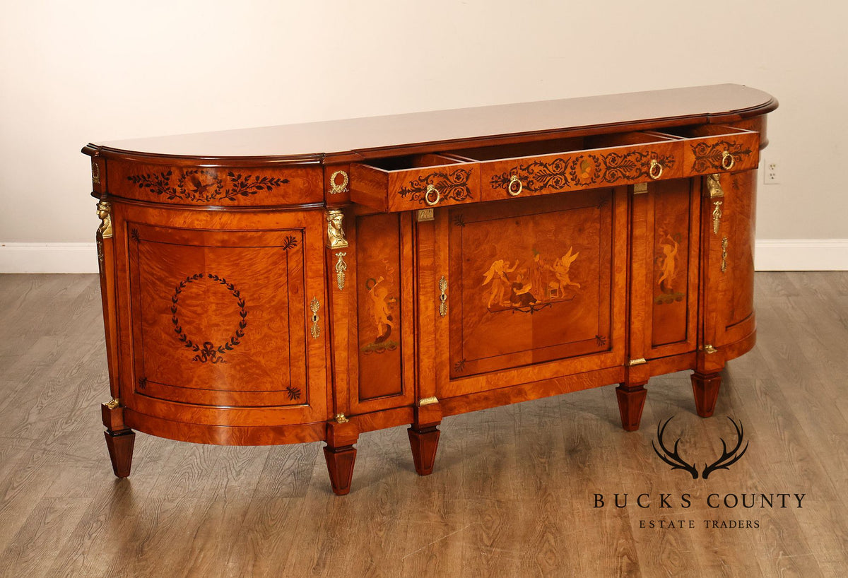 Rho Mobili D'Epoca Neoclassical Burl Wood Marquetry Inlaid Sideboard