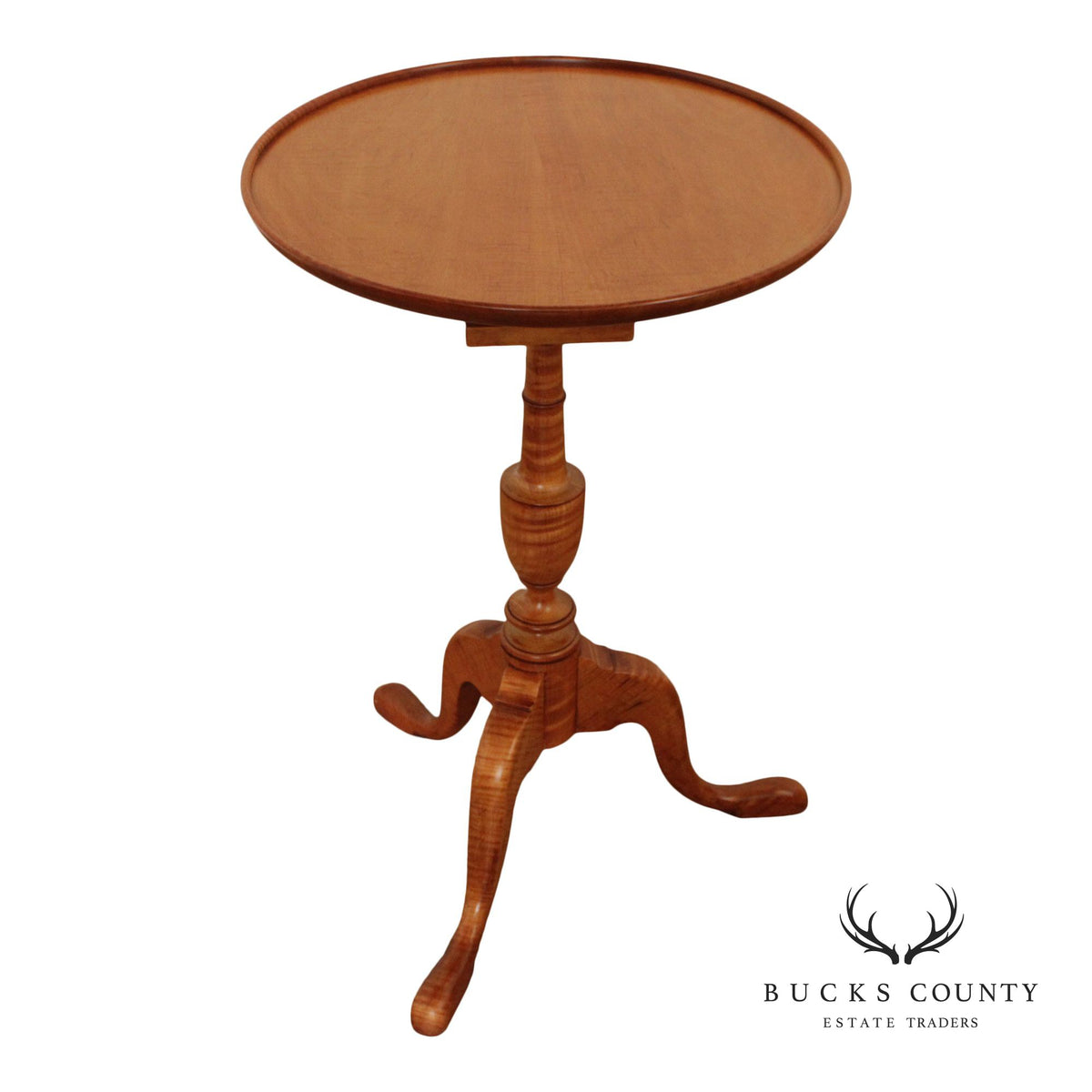 Custom Quality Queen Anne Style Tiger Maple Round Side Table