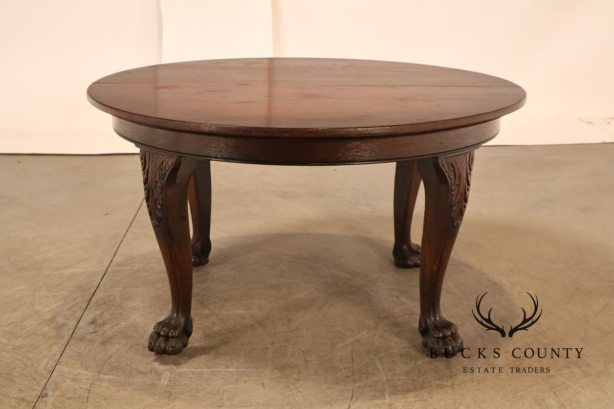 Antique Renaissance Revival Round Oak Expandable Dining Table