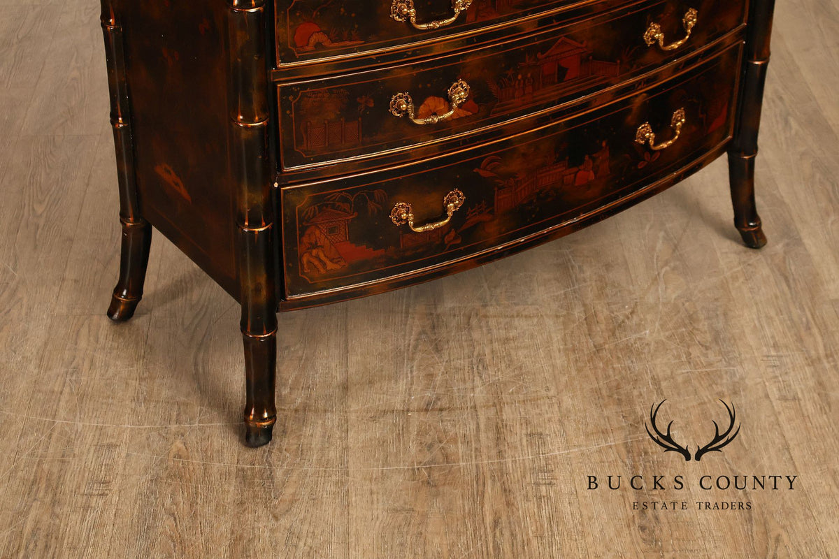 Maitland Smith Chinoiserie Bow Front Chest of Drawers