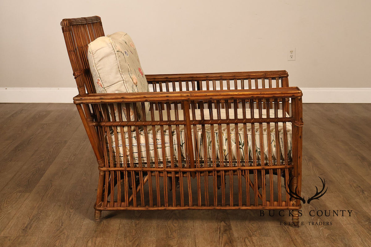 Antique Pair Of Split Reed Rattan Lounge Chairs