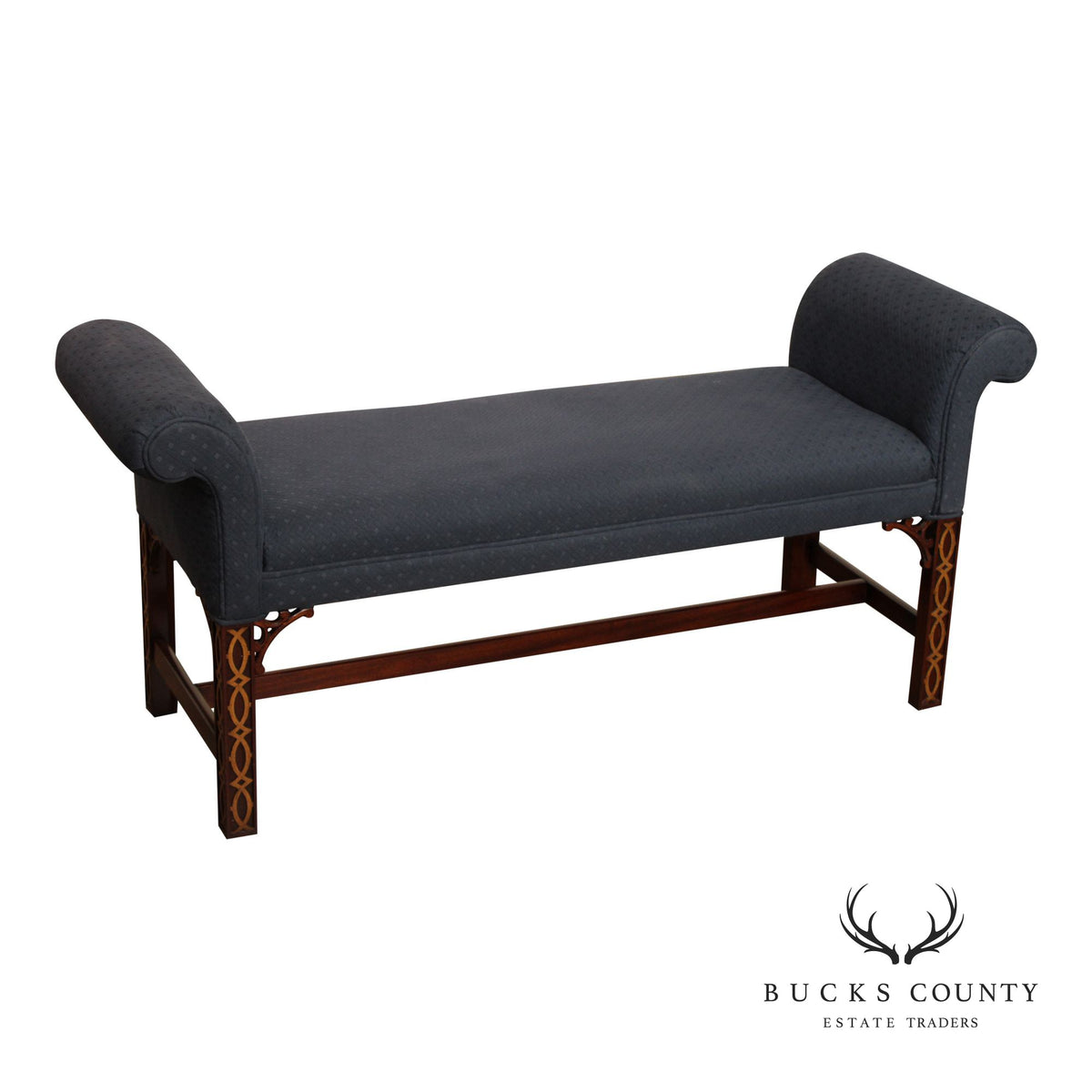 Chinese Chippendale Mahogany Fretwork Window Bench
