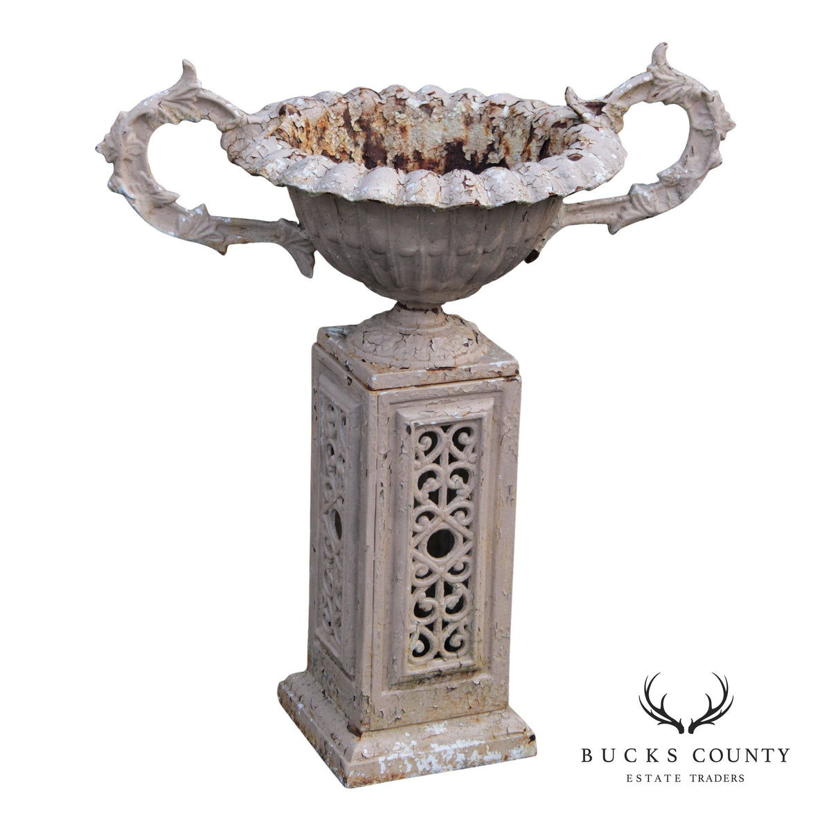 Antique Cast Iron Garden Urn on Pedestal