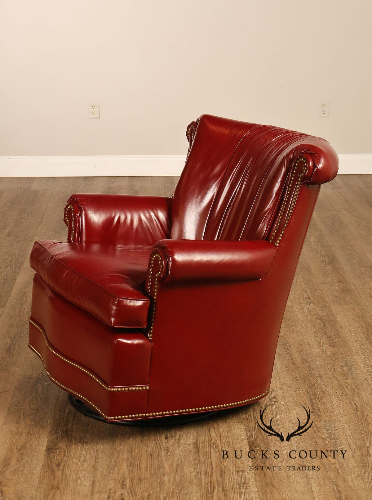 Hancock & Moore Red Leather Swivel Club Chair With Nailhead Trim