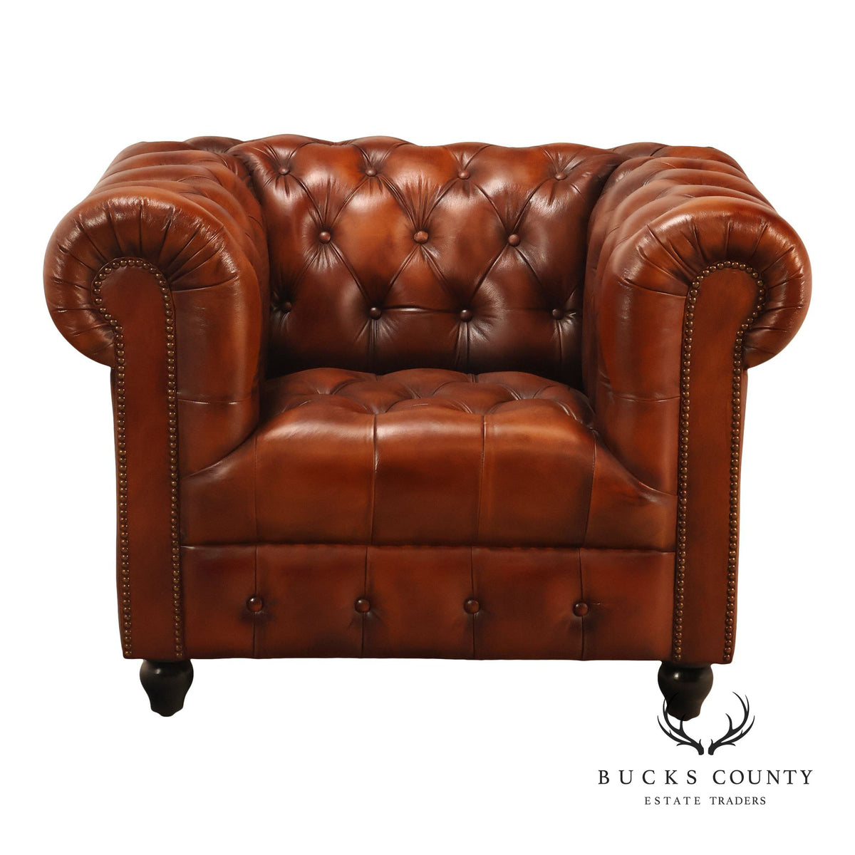 Chesterfield Style Tufted Brown Leather Club Chair