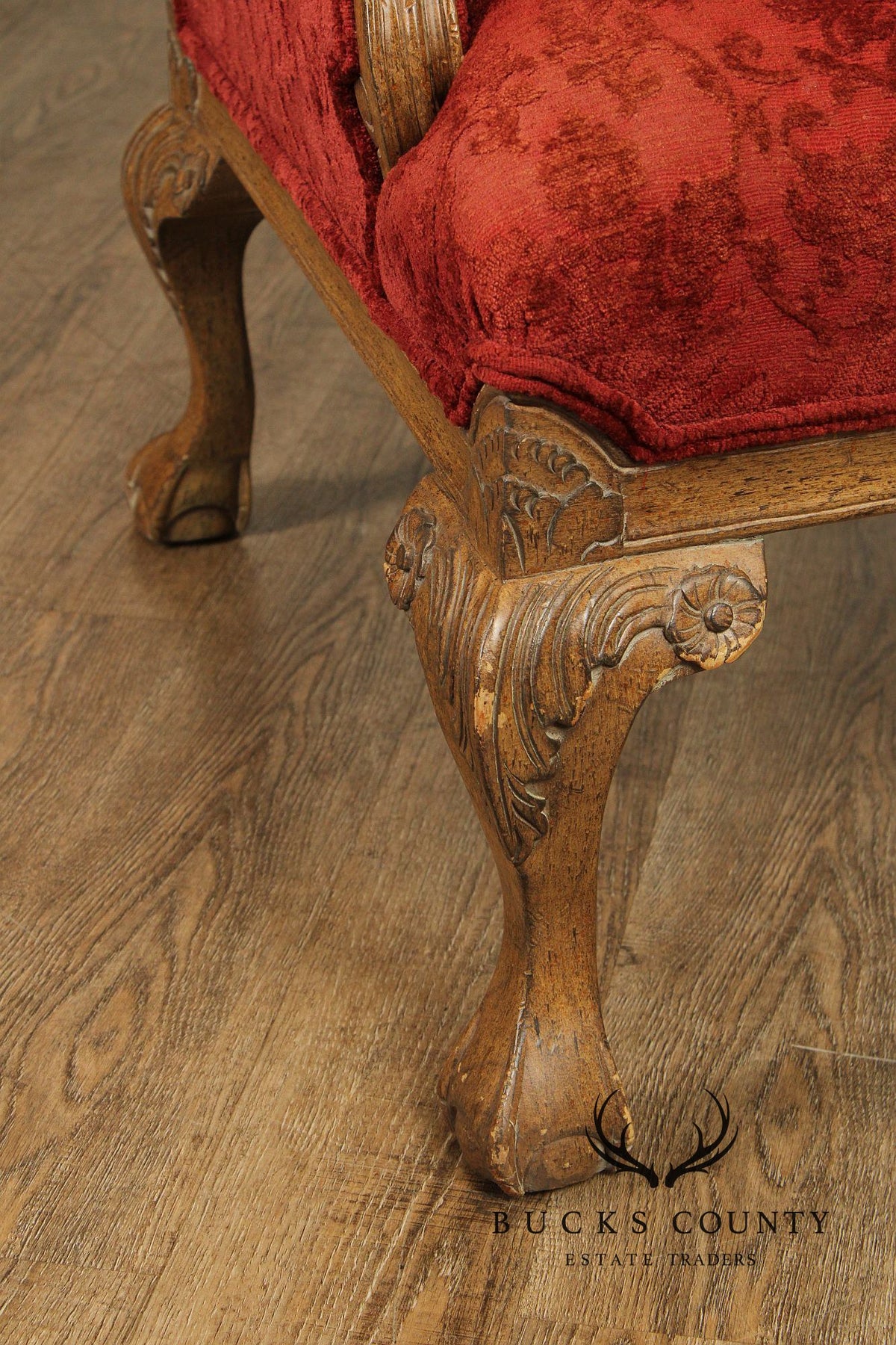 Georgian Style Pair of Wingback Armchairs and Ottoman