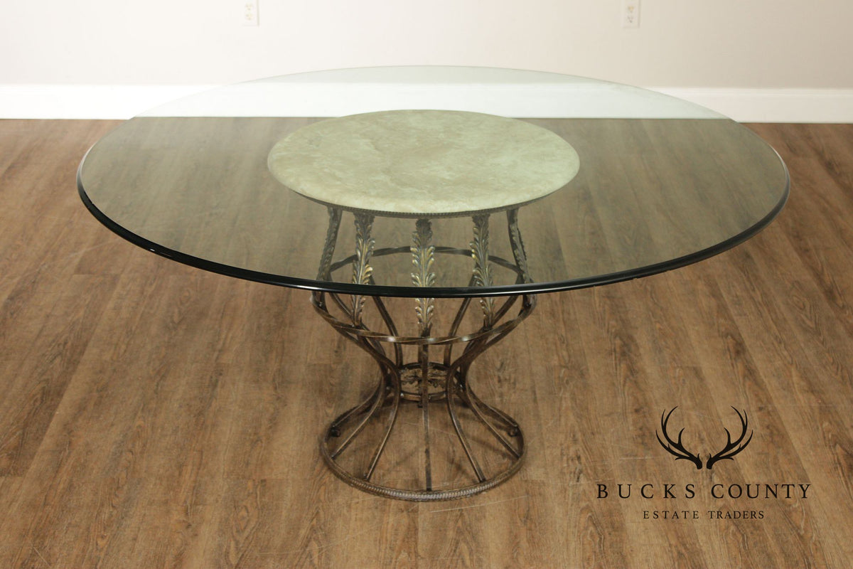 Drexel Heritage Coastal Style Round Glass Top Dining Table With Four Cane Back Chairs