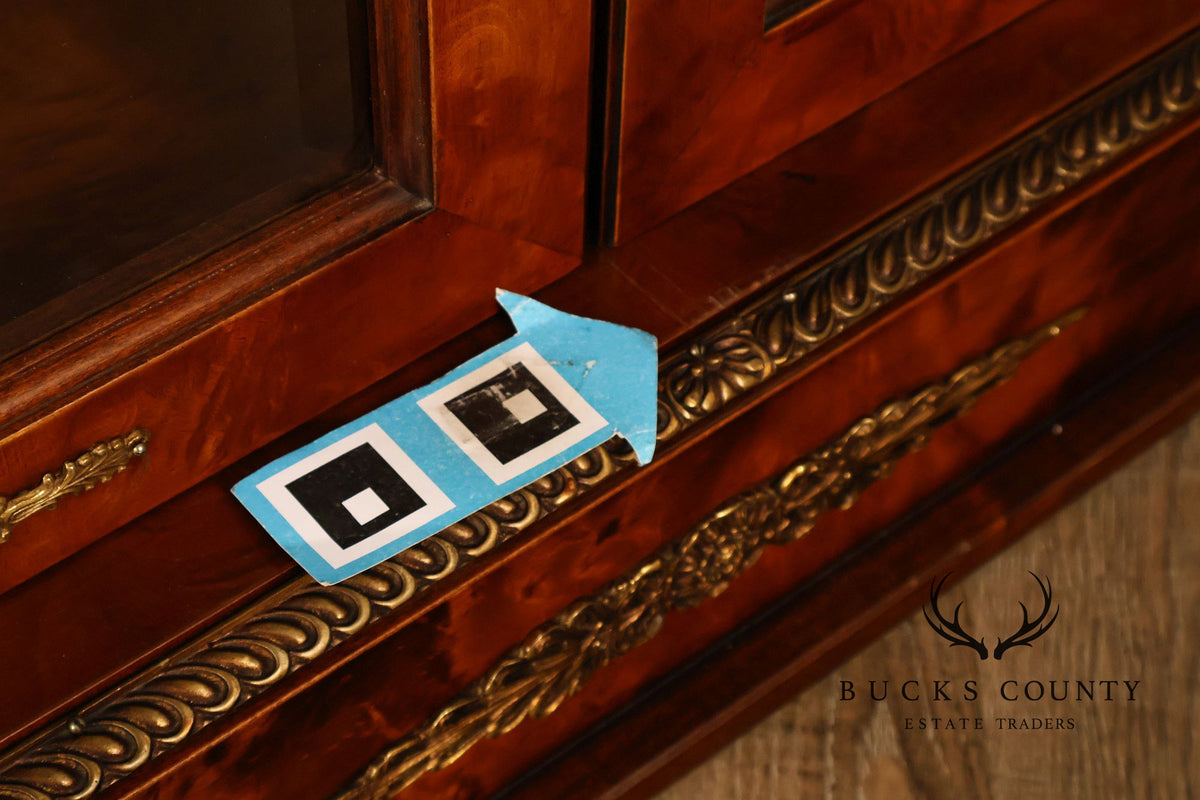 French Empire Style Burl Wood Vitrine Display Cabinet
