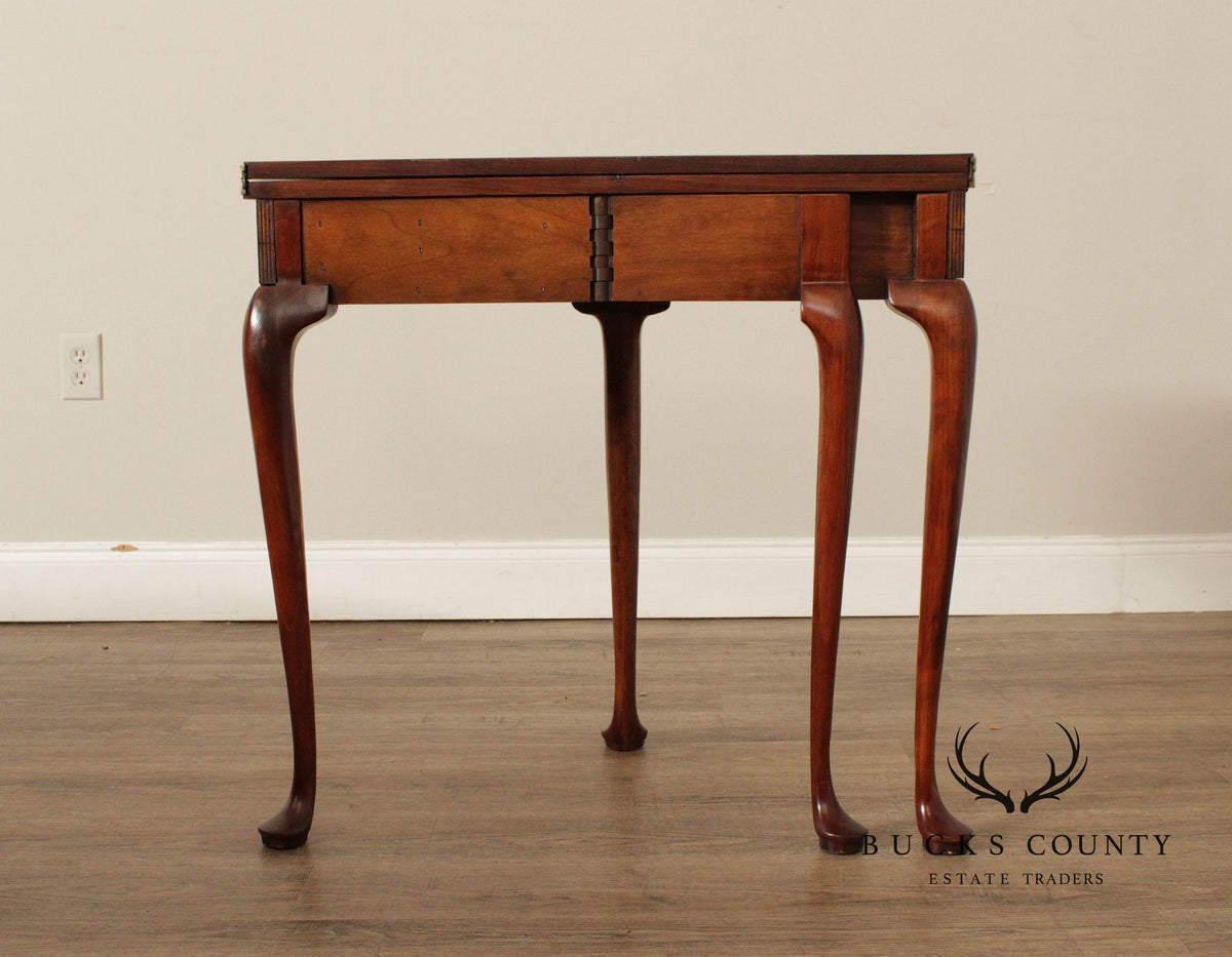Baker Queen Anne Style Burl Walnut Demilune Games Table