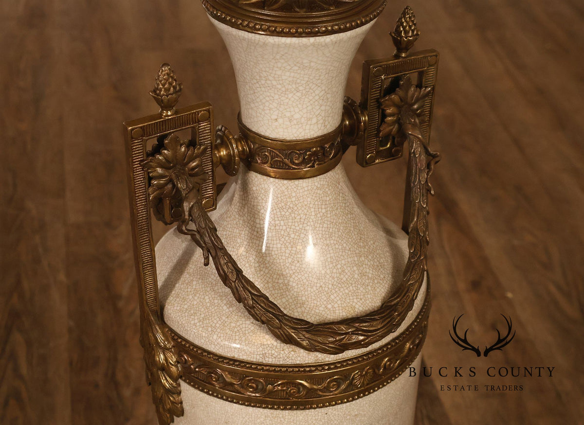 Neoclassical Style Crackle Glazed Porcelain Urn