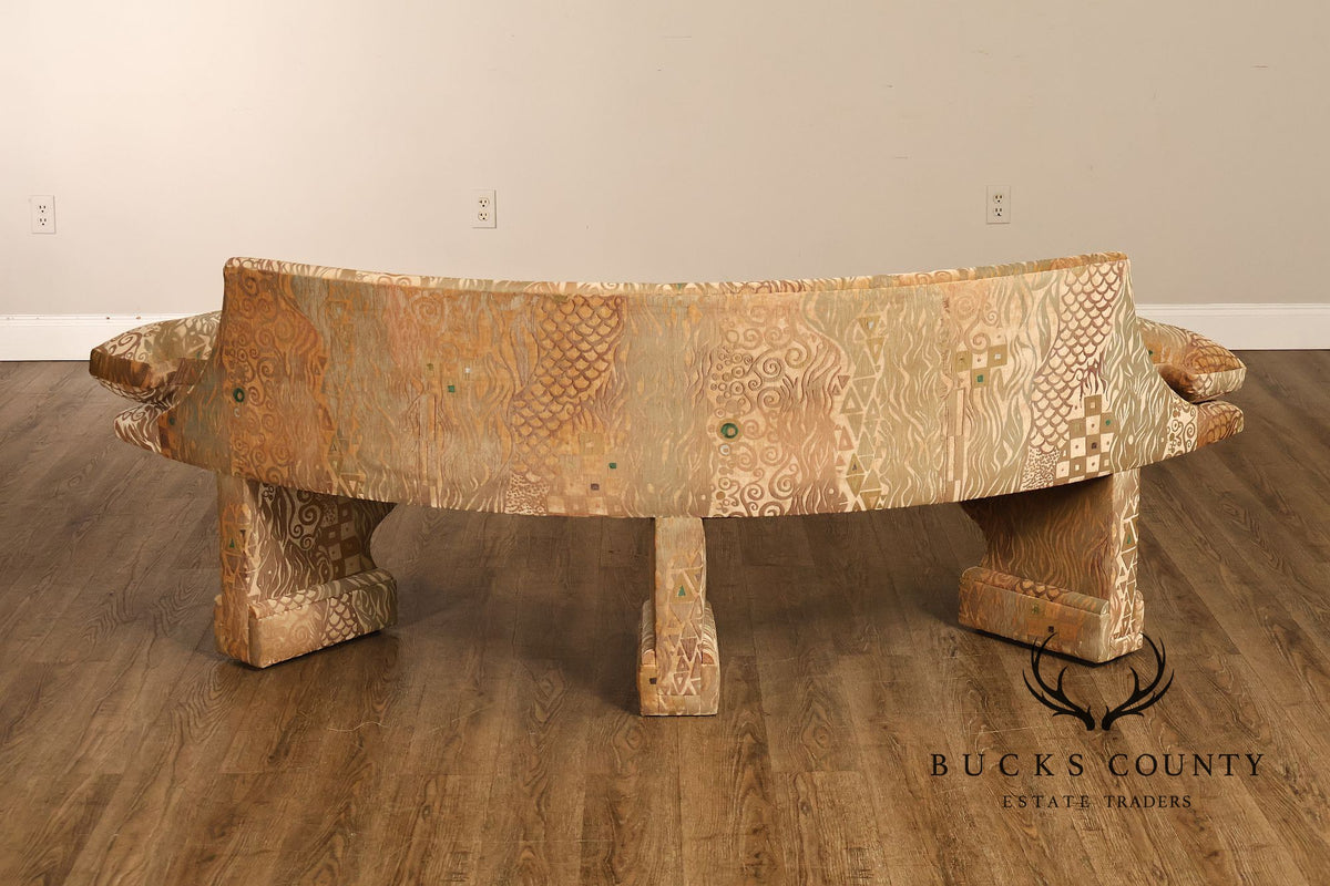 Saladino Furniture Curved Upholstered Geometric Velour Bench With Pair Of Pillows