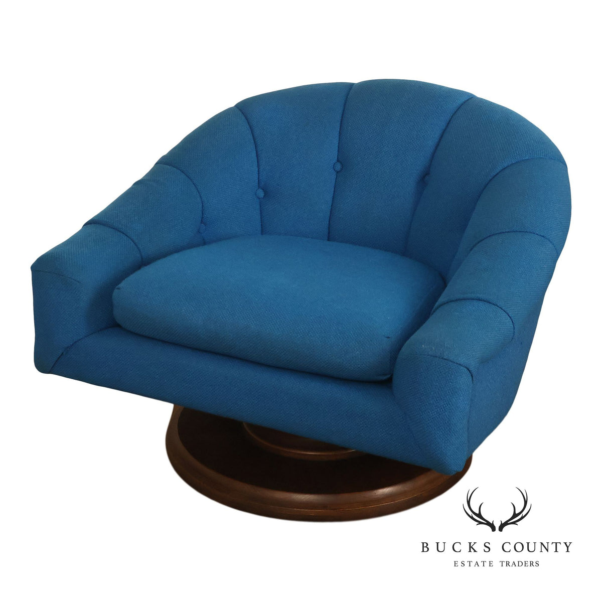 Schnadig Mid Century Modern Blue Upholstered Swivel Lounge Chair