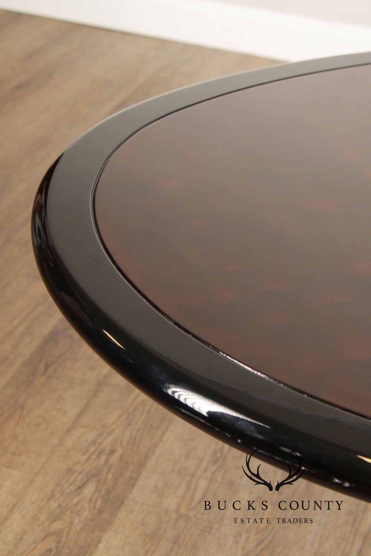 Henredon 'Scene Three' Oval Expandable Black Lacquered And Burl Walnut Dining Table