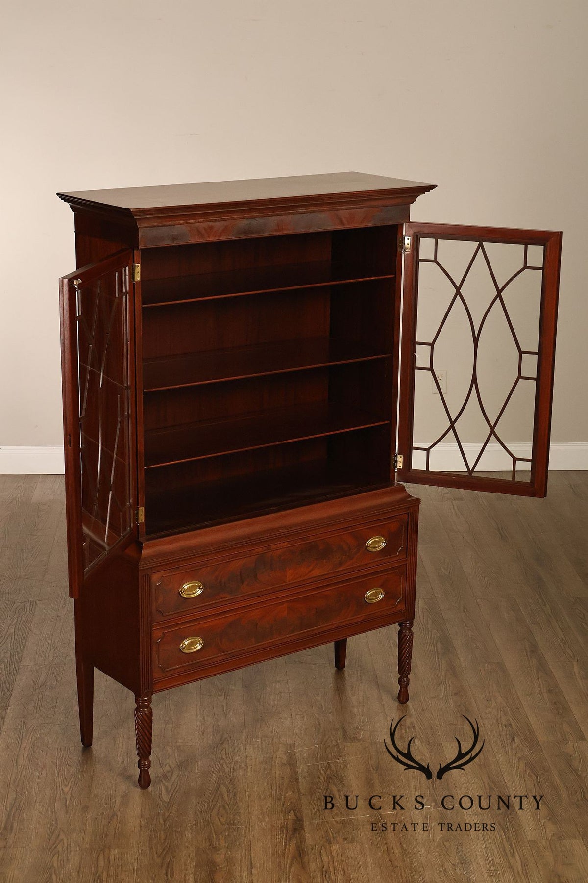 Vintage Federal Style Mahogany Two-Drawer China Cabinet