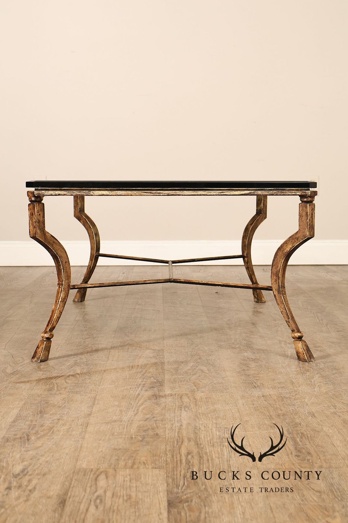Minton Spindell 'Durant' Glass Top Iron Coffee Table