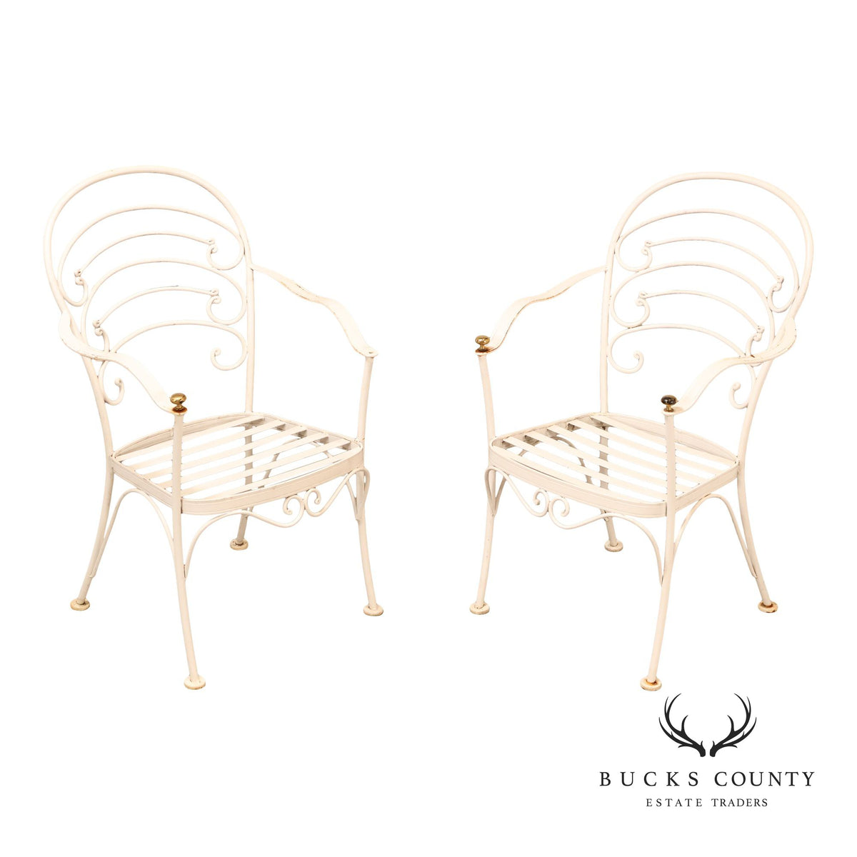 Woodard Pair of Wrought Iron Outdoor 'Ribcage' Armchairs