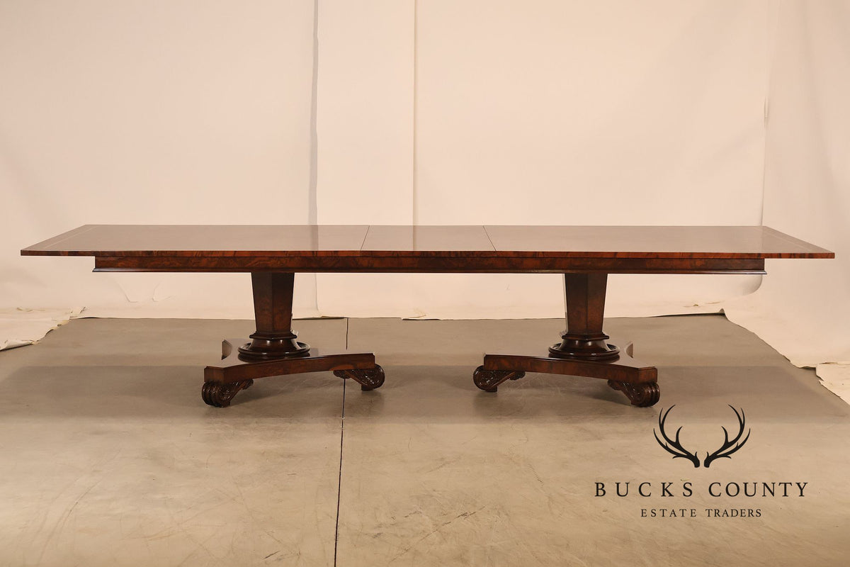 Custom Regency Style Burl Walnut Double Pedestal 12' Dining Table