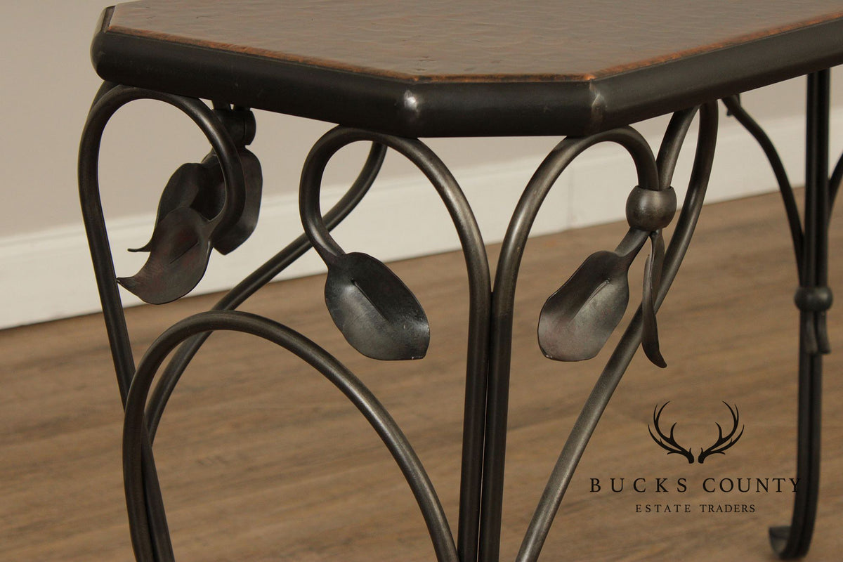 QualityForged Iron and Hammered Copper Top Console Table