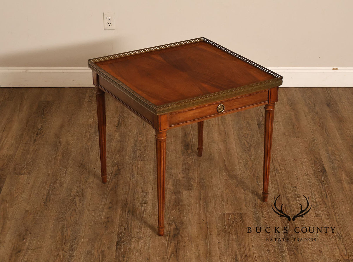 Title: Baker Furniture Louis XVI Style Mahogany Brass Gallery Side Table