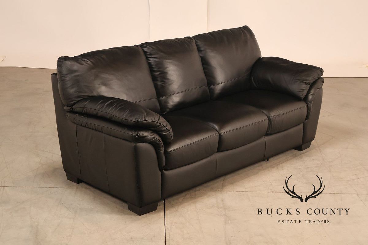 Italsofa Pair of Black Leather Sofas