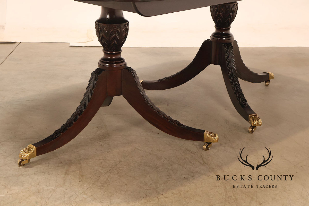 Stickley Mahogany Double Pedestal Dining Table with Inlay Banding