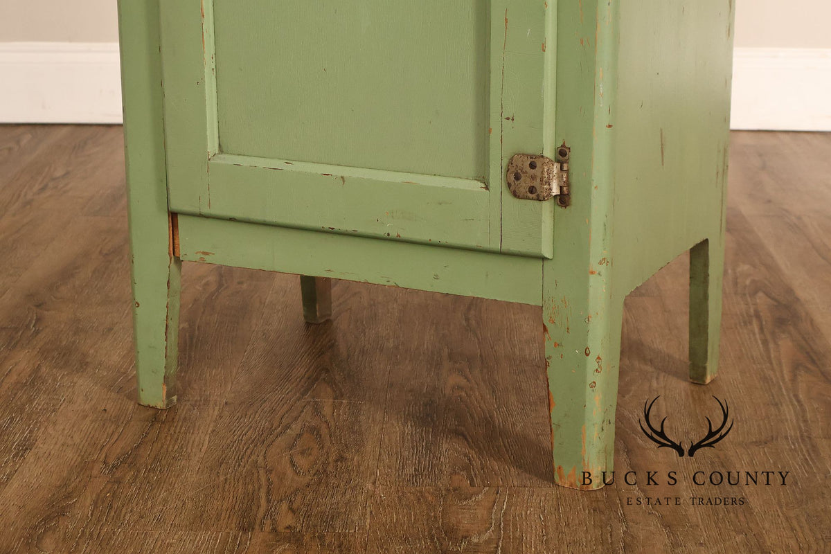 Vintage Painted Green Primitive Tall Storage Chimney Cabinet